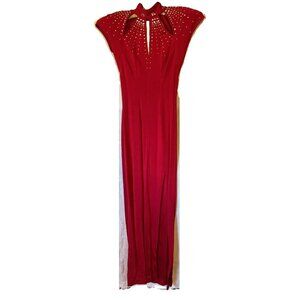 Tadashi long red vintage spandex body con cutout rhinestones low back dress
